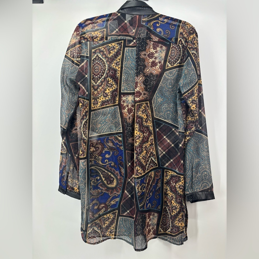 Vtg Simon Chang Collection patchwork print shirt with chains tassels 6 - Picture 10 of 16